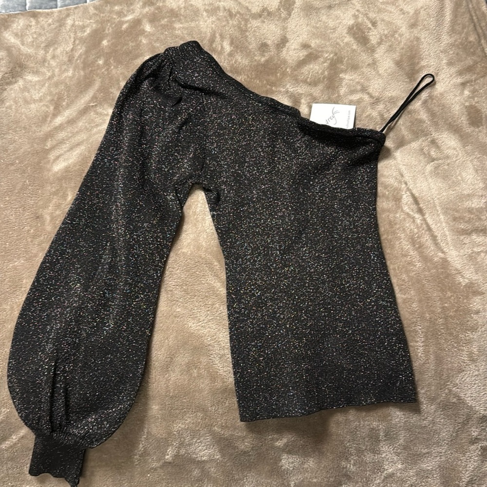 Brand new, bodycon one shoulder glitter fabric blouse.